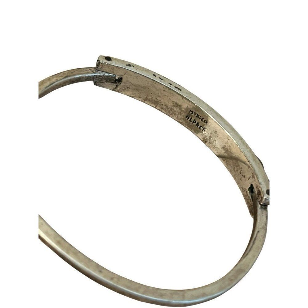 Vintage Alpaca Mexico Silver Crushed Blue Lapiz Inlay Hinged Bracelet One Size - Picture 5 of 7